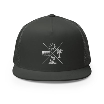 Paddleboarding X Sun, Tree, Paddler, Water Trucker Cap