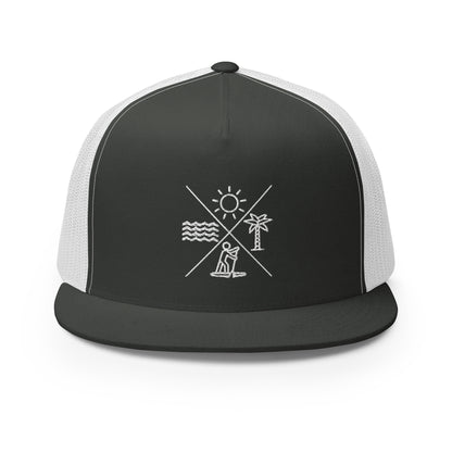 Paddleboarding X Sun, Tree, Paddler, Water Trucker Cap