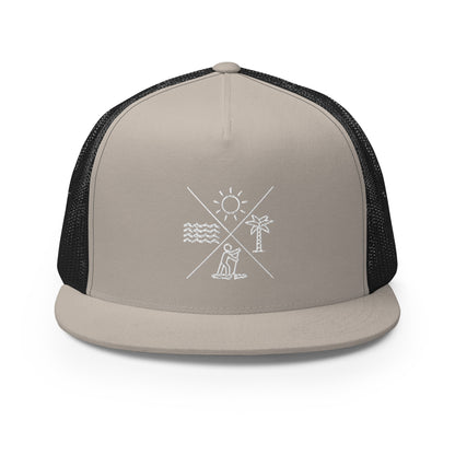 Paddleboarding X Sun, Tree, Paddler, Water Trucker Cap