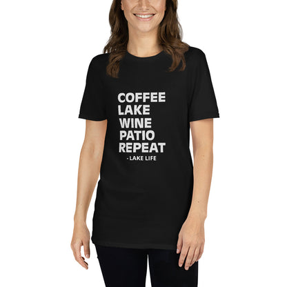 Lake Life - Coffee Lake Wine Patio Repeat Short-Sleeve Unisex T-Shirt