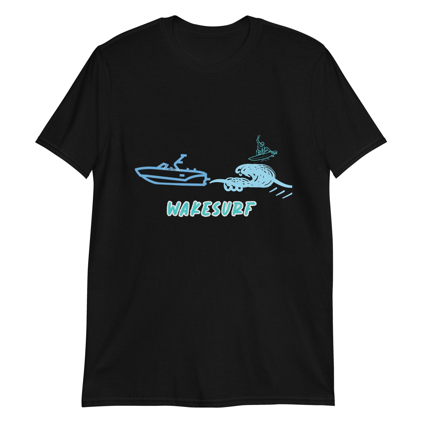 Wakesurf Boat With Big Wave & Surfer Short-Sleeve Unisex T-Shirt