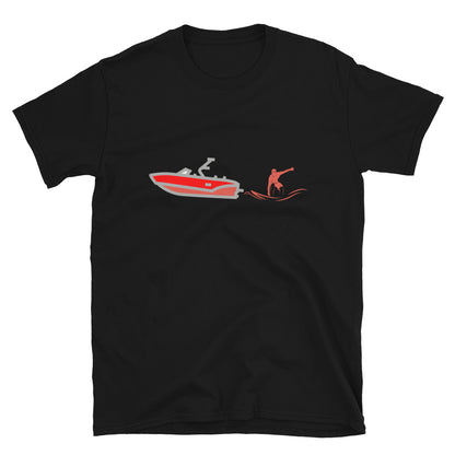 Wakesurf Boat & Surfer Red Short-Sleeve Unisex T-Shirt