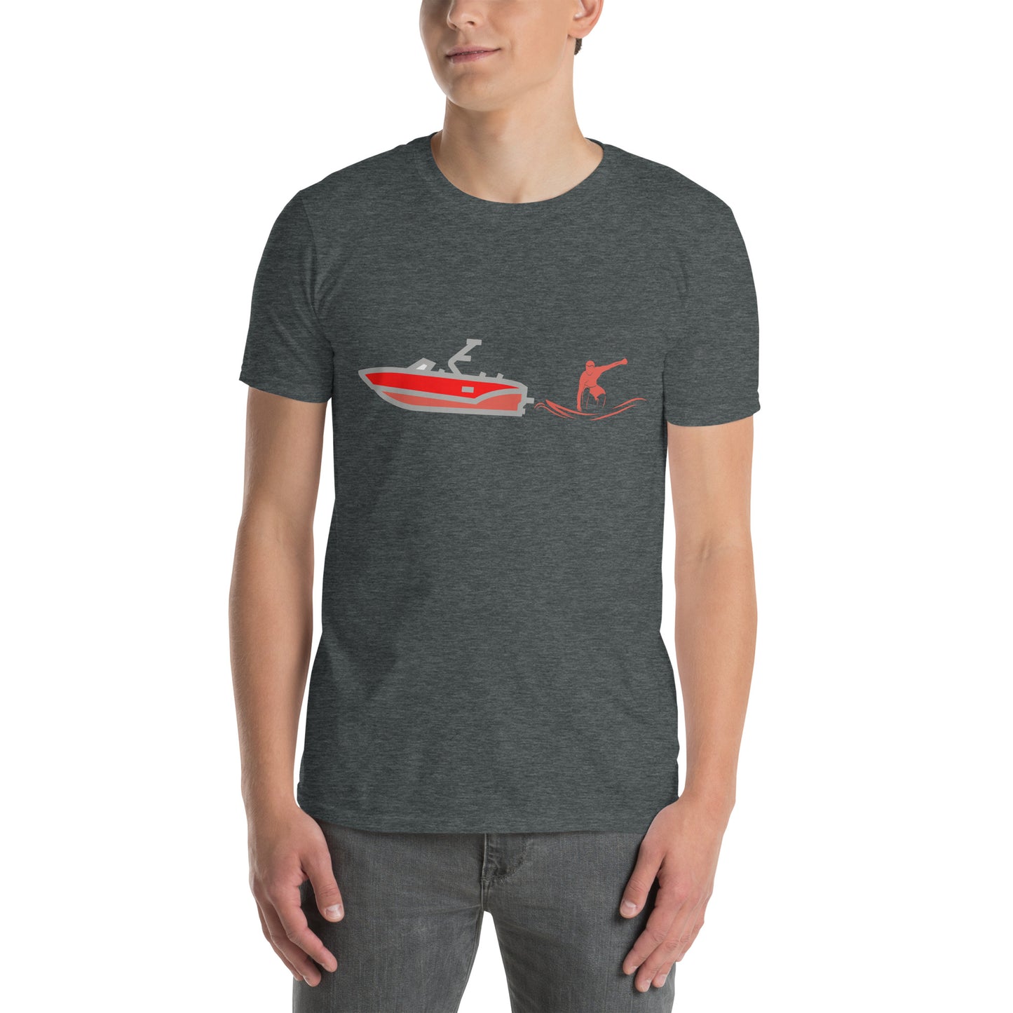 Wakesurf Boat & Surfer Red Short-Sleeve Unisex T-Shirt