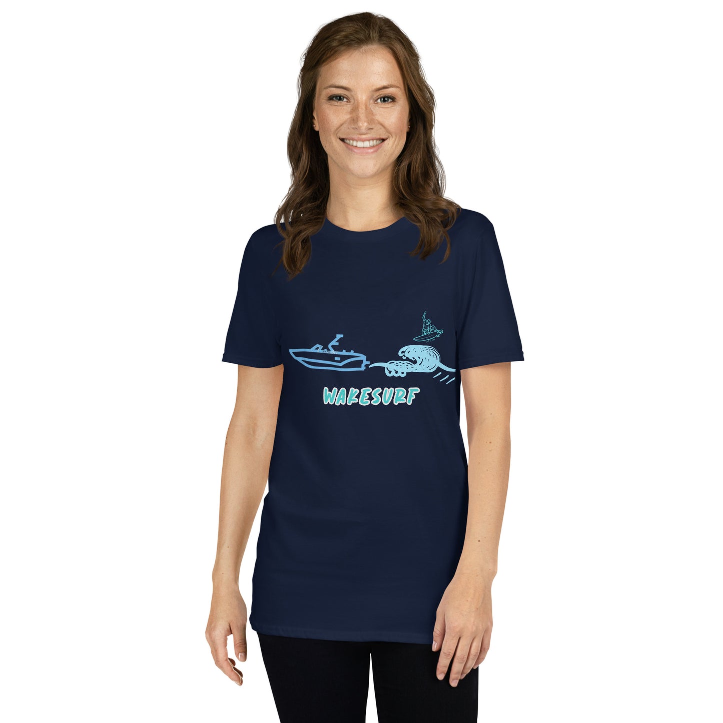 Wakesurf Boat With Big Wave & Surfer Short-Sleeve Unisex T-Shirt