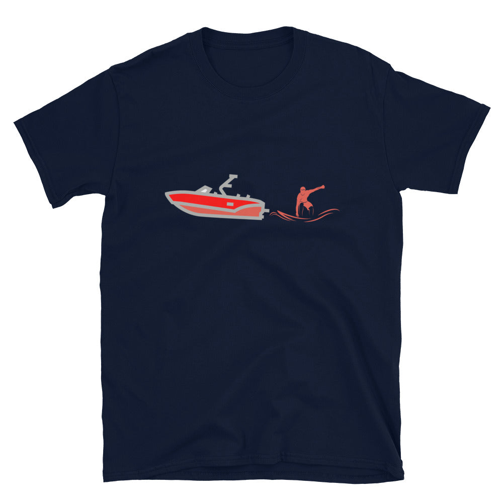 Wakesurf Boat & Surfer Red Short-Sleeve Unisex T-Shirt