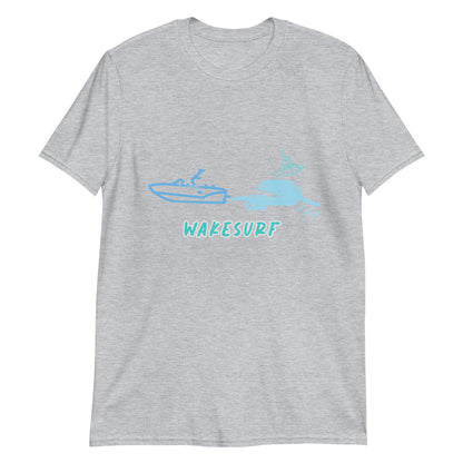 Wakesurf Boat With Big Wave & Surfer Short-Sleeve Unisex T-Shirt