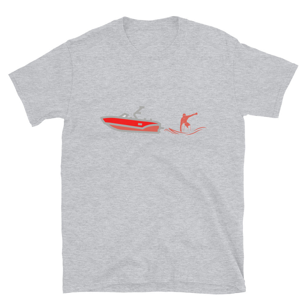 Wakesurf Boat & Surfer Red Short-Sleeve Unisex T-Shirt