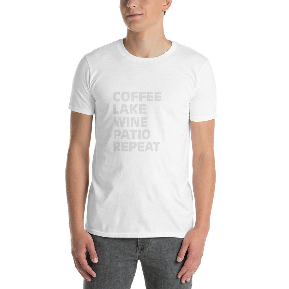 Lake Life - Coffee Lake Wine Patio Repeat Short-Sleeve Unisex T-Shirt