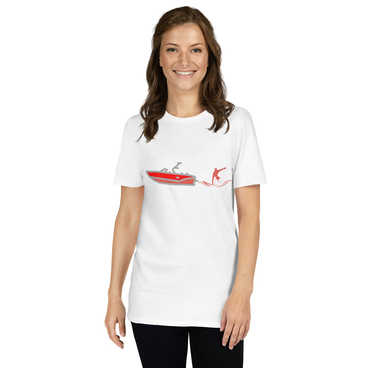 Wakesurf Boat & Surfer Red Short-Sleeve Unisex T-Shirt