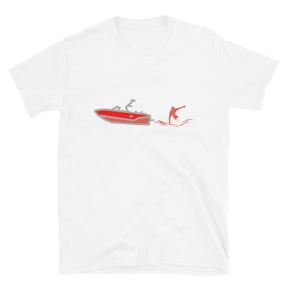 Wakesurf Boat & Surfer Red Short-Sleeve Unisex T-Shirt