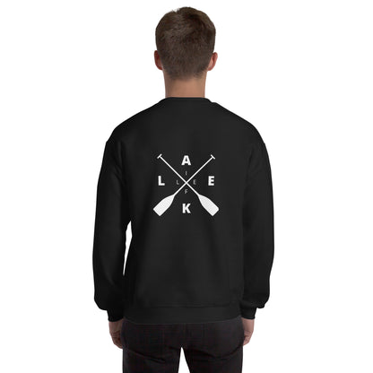 Lake Life Front & Back Circle Water Logo Front Left Chest X Oars on Back Unisex Sweatshirt