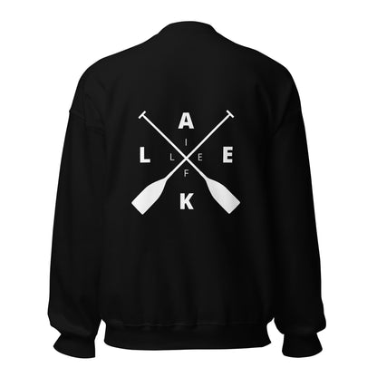 Lake Life Front & Back Circle Water Logo Front Left Chest X Oars on Back Unisex Sweatshirt