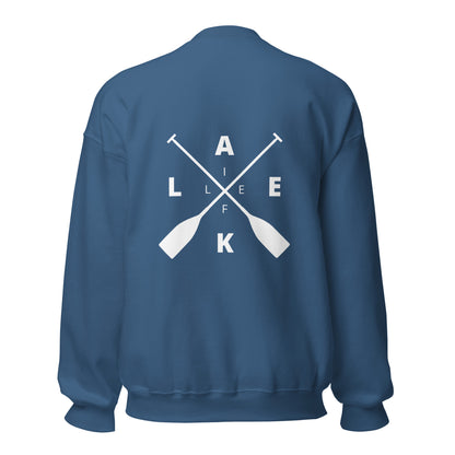 Lake Life Front & Back Circle Water Logo Front Left Chest X Oars on Back Unisex Sweatshirt