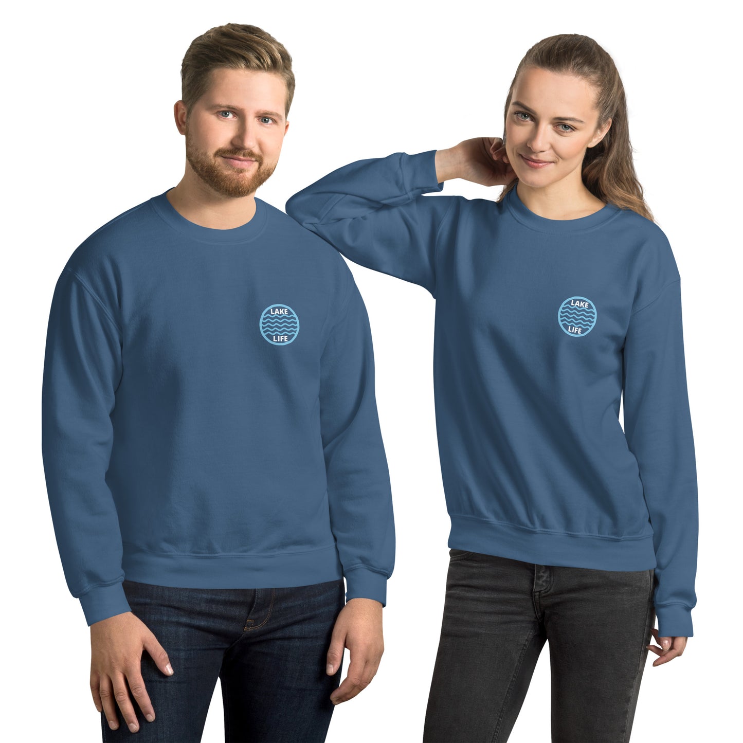 Lake Life Front & Back Circle Water Logo Front Left Chest X Oars on Back Unisex Sweatshirt