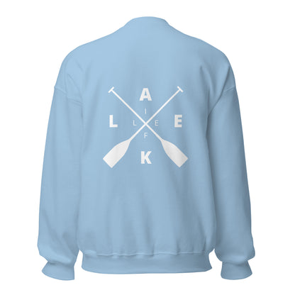 Lake Life Front & Back Circle Water Logo Front Left Chest X Oars on Back Unisex Sweatshirt