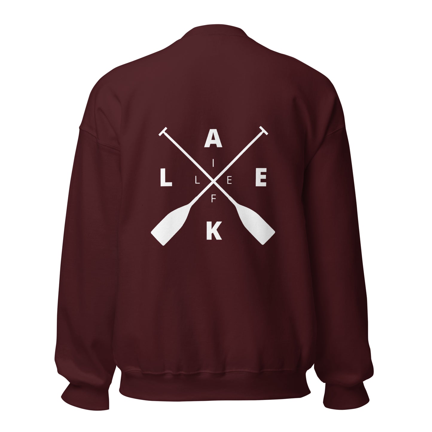 Lake Life Front & Back Circle Water Logo Front Left Chest X Oars on Back Unisex Sweatshirt