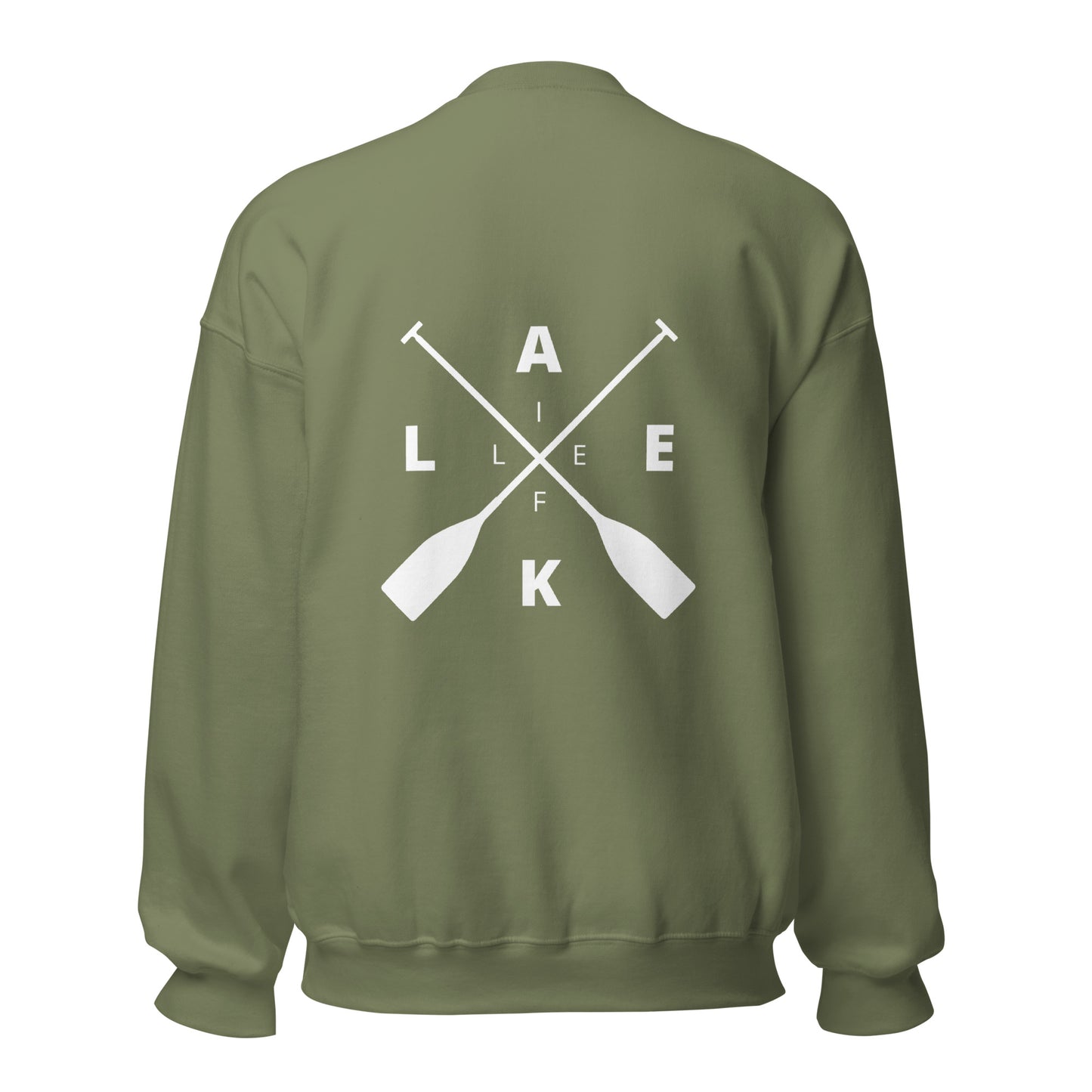 Lake Life Front & Back Circle Water Logo Front Left Chest X Oars on Back Unisex Sweatshirt