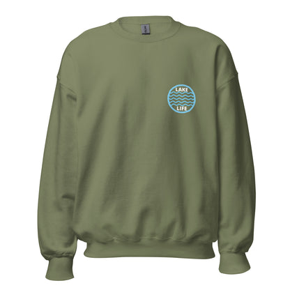 Lake Life Front & Back Circle Water Logo Front Left Chest X Oars on Back Unisex Sweatshirt