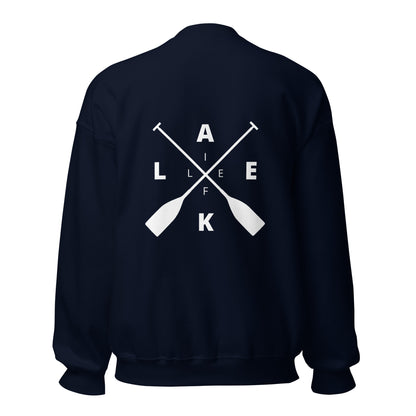 Lake Life Front & Back Circle Water Logo Front Left Chest X Oars on Back Unisex Sweatshirt