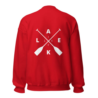 Lake Life Front & Back Circle Water Logo Front Left Chest X Oars on Back Unisex Sweatshirt