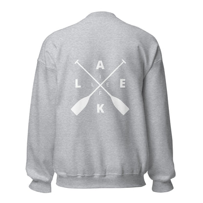 Lake Life Front & Back Circle Water Logo Front Left Chest X Oars on Back Unisex Sweatshirt