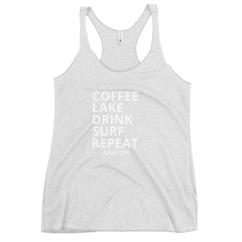 Coffee Lake Drink Surf Repeat - Lake Life Women's Racerback Tank