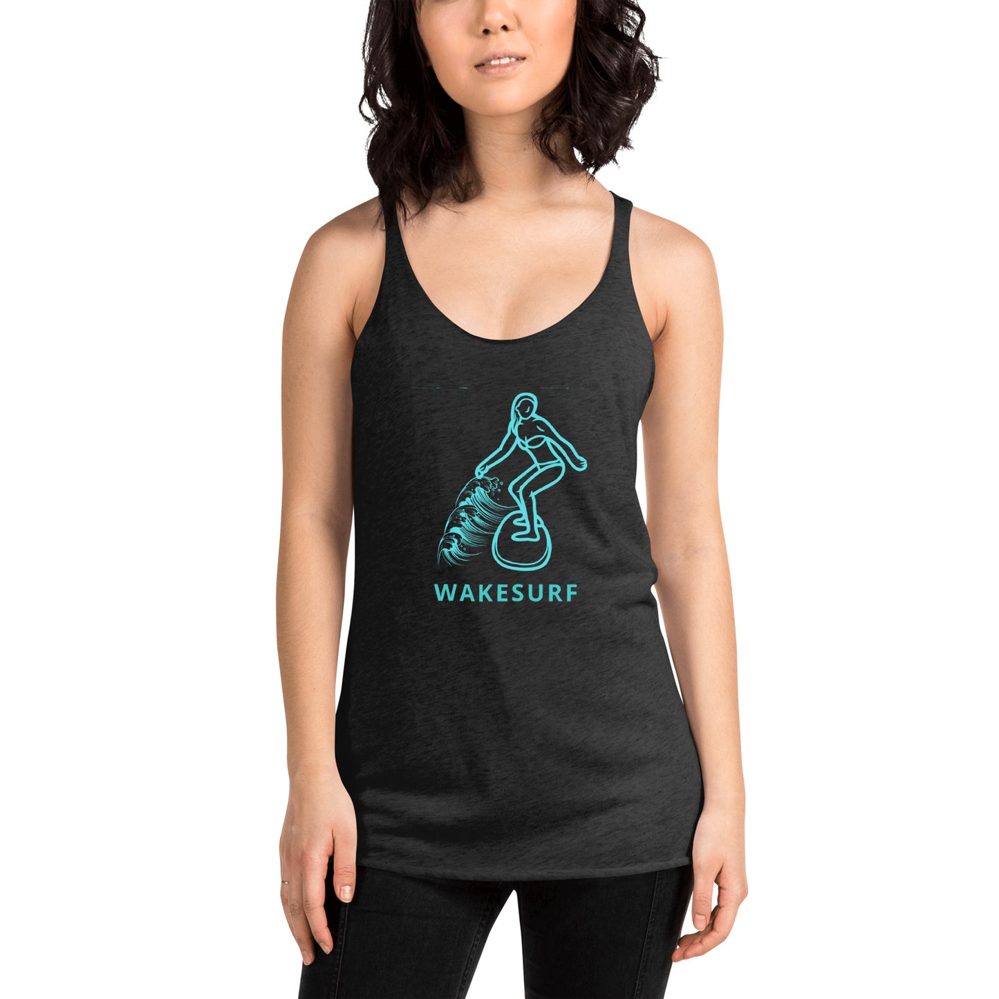 Wakesurf Lady Wakesurfer Riding The Wave Women's Racerback Tank