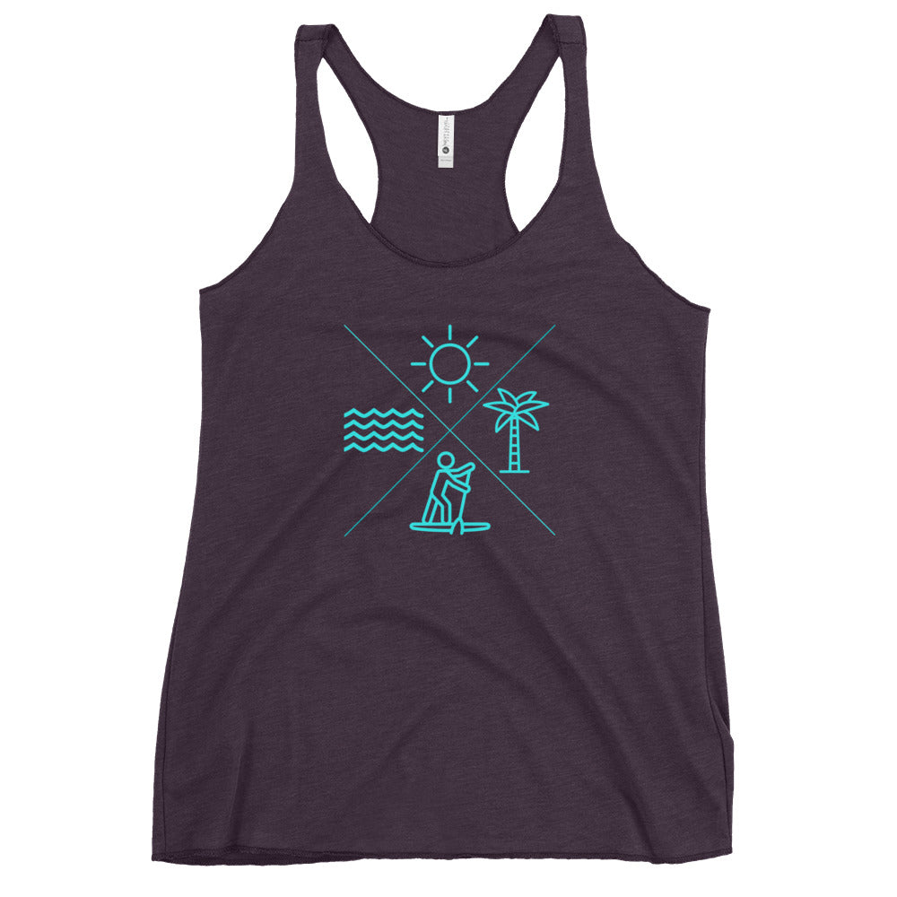 Paddleboard X Sun, Tree, Paddle, Water Women's Racerback Tank