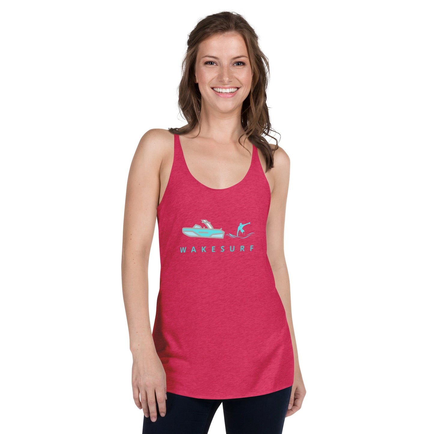 Wakesurf Boat & Surfer Women's Racerback Tank