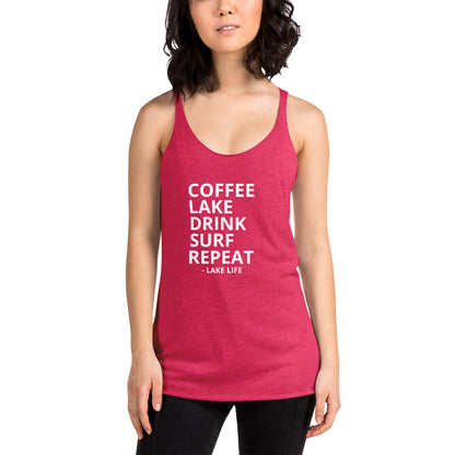 Coffee Lake Drink Surf Repeat - Lake Life Women's Racerback Tank