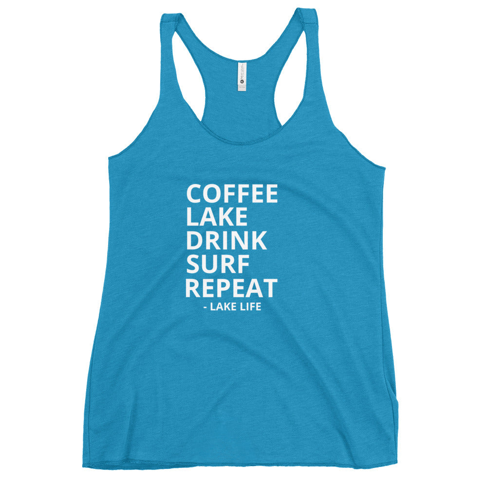 Coffee Lake Drink Surf Repeat - Lake Life Women's Racerback Tank