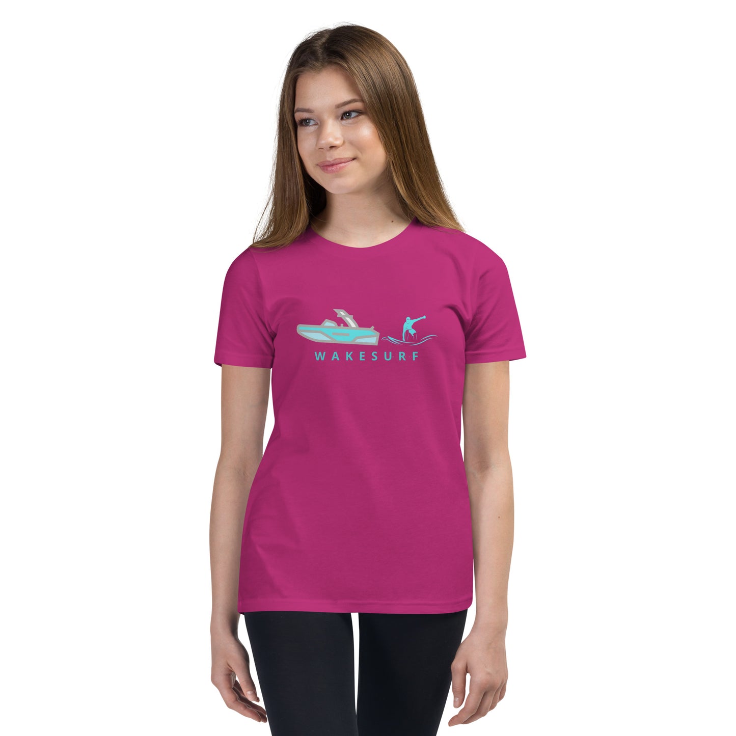 Wakesurf Boat & Surfer Wakesurfing Youth Short Sleeve T-Shirt