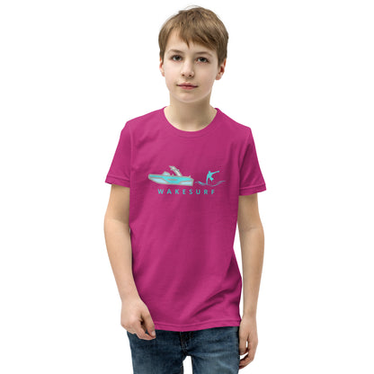 Wakesurf Boat & Surfer Wakesurfing Youth Short Sleeve T-Shirt