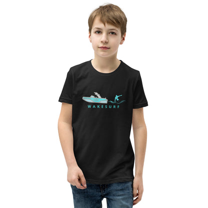 Wakesurf Boat & Surfer Wakesurfing Youth Short Sleeve T-Shirt