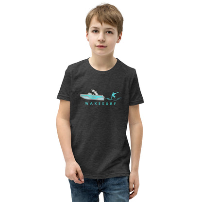 Wakesurf Boat & Surfer Wakesurfing Youth Short Sleeve T-Shirt