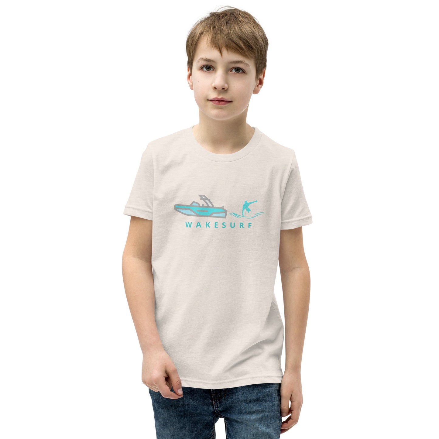 Wakesurf Boat & Surfer Wakesurfing Youth Short Sleeve T-Shirt