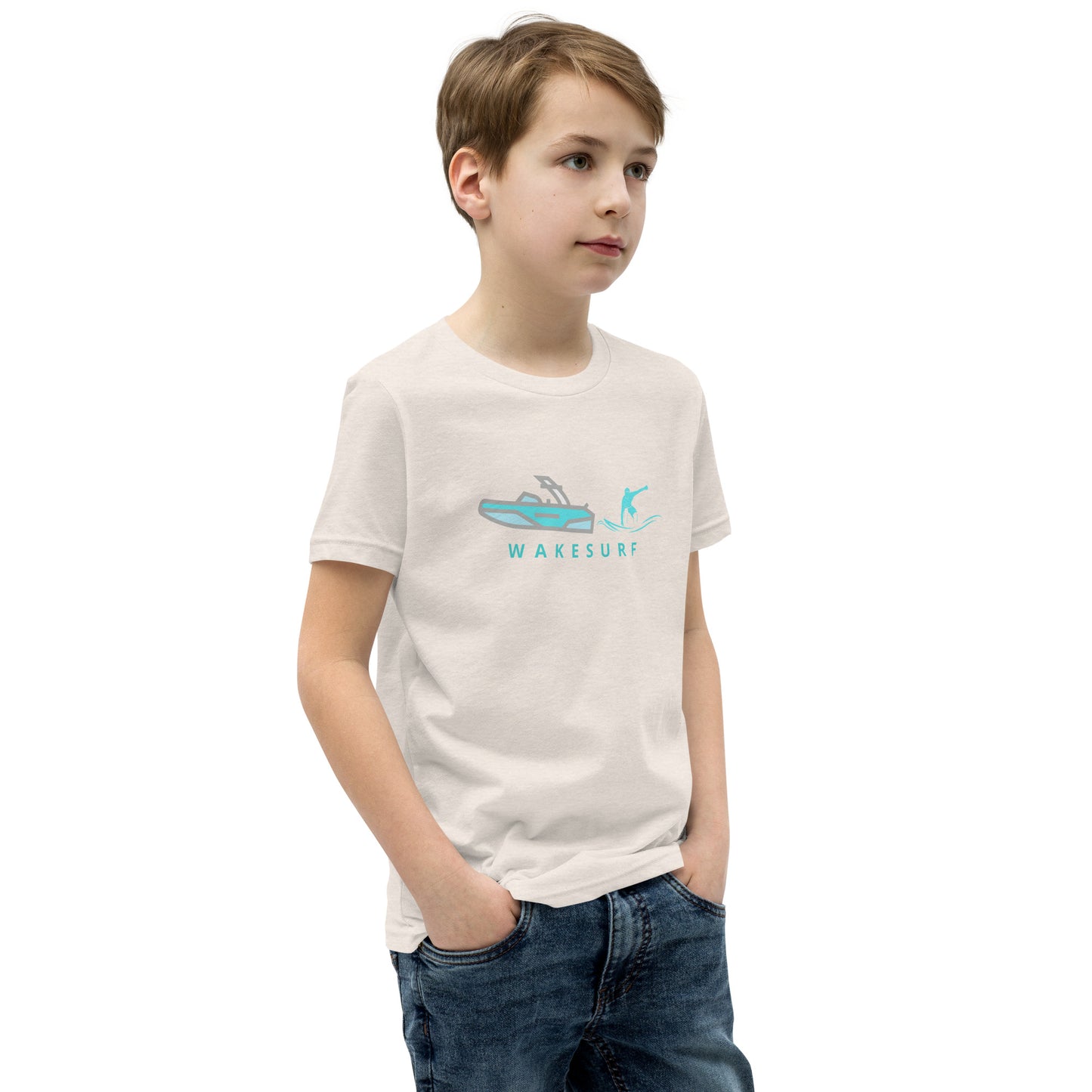 Wakesurf Boat & Surfer Wakesurfing Youth Short Sleeve T-Shirt