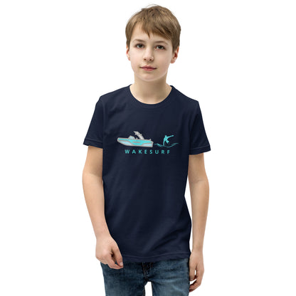 Wakesurf Boat & Surfer Wakesurfing Youth Short Sleeve T-Shirt