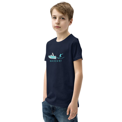 Wakesurf Boat & Surfer Wakesurfing Youth Short Sleeve T-Shirt