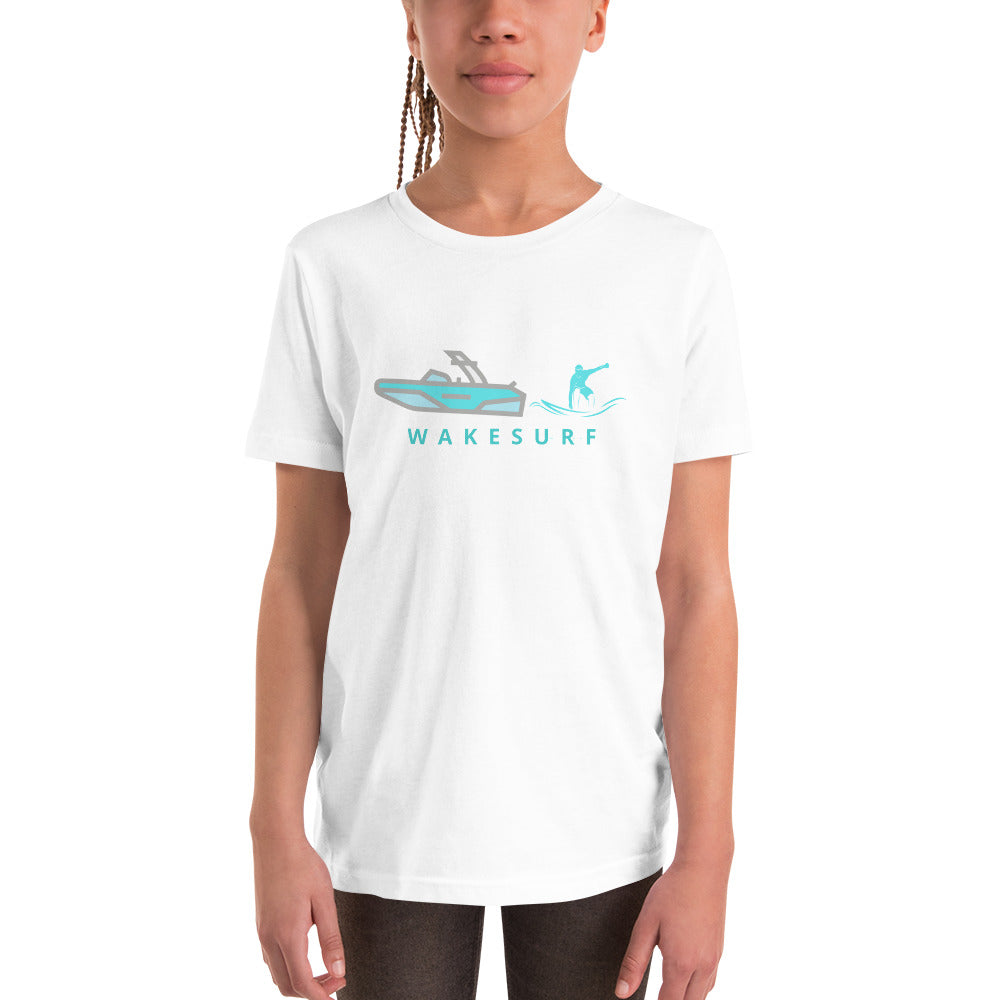 Wakesurf Boat & Surfer Wakesurfing Youth Short Sleeve T-Shirt