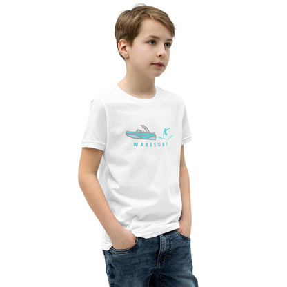 Wakesurf Boat & Surfer Wakesurfing Youth Short Sleeve T-Shirt